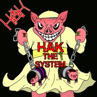 A pig dressed as pope with an emo and a politician pig in chains